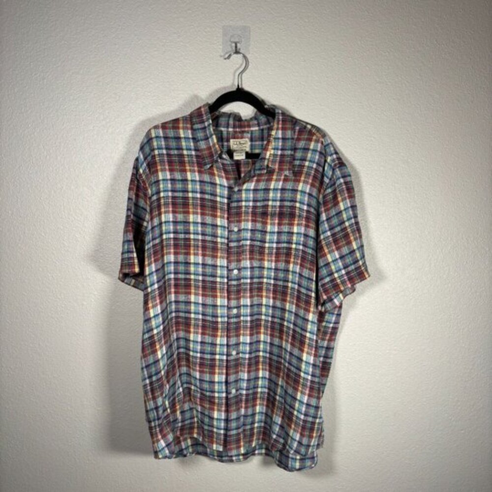 L.L. Bean Multicolor Slightly Fitted Pocket Plaid Short Sleeve Shirt Size XL - Picture 1 of 8